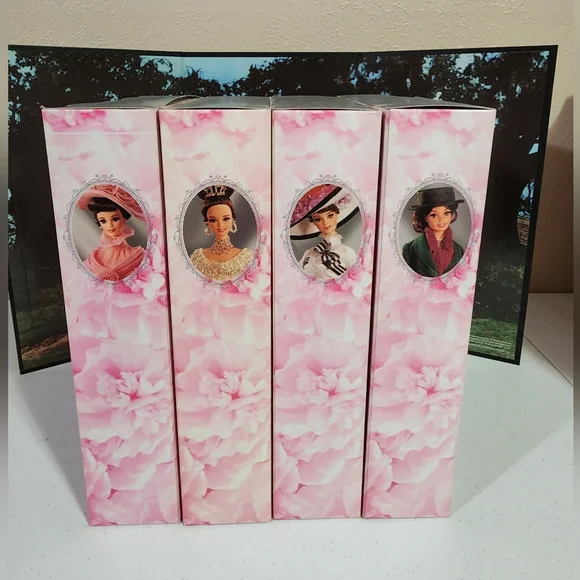 Barbie as Eliza Doolittle My Fair Lady Four (4) Doll Set With Background…